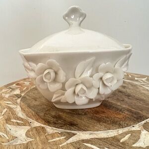 Vintage Godinger & Co Ivory Etched Floral Candy Dish with Lid